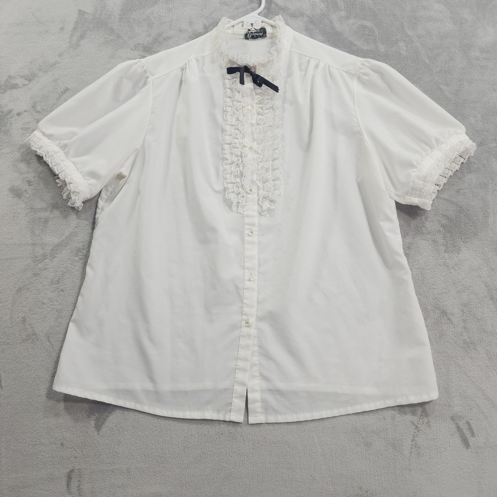 Vintage Rhapsody Top Womens 2X White Puff Sleeve Ruffled Lace Tie Victorian